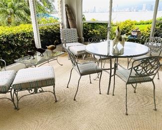 Wrought Iron Collection - 2 Lounge Chairs with Ottomans, Glass Top Table with 4 chairs, 1 coffee table, 2 sitting chairs and small side table, Bundle Price for All $800