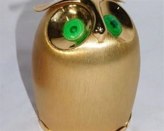 Napier Golden Owl Coin Bank w/Green Eyes