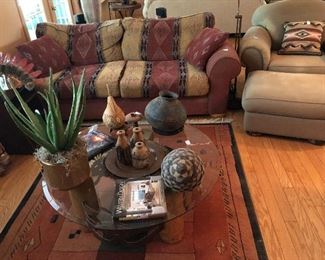 Southwest blanket sofa and ultra suede chair and ottoman