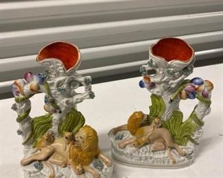 Staffordshire Spill Vases with Lions