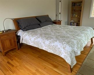 SCOTT JORDAN SLEIGHT PLATFORM KING BED RETAIL $4020. OURS SOLID CHERRY WOOD. OURS $1195.00. KING WOOL MATTRESS ALSO AVAILABLE INQUIRE ABOUT PRICING