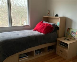 BESTAR TWIN BED WITH STORAGE. INCLUDES STERNS AND FOXTER MATTRESS AND NIGHT STAND. $425