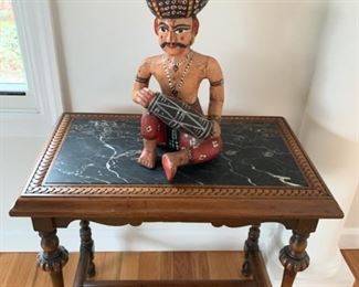Marble end table 23Lx14.4Wx22.5H $225 INDAN STATUE ON TOP $50
