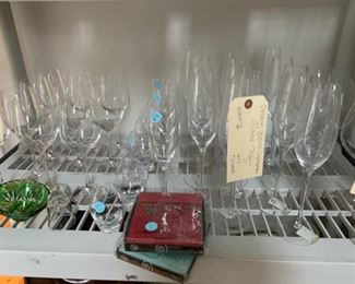 ASSORTED NEW STEMWARE POTTERY BARN. MOST WITH PRICE TAGS MARKED HALF RETAIL.