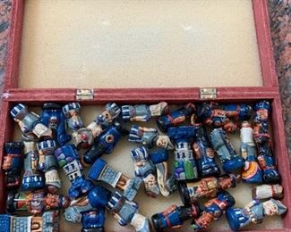 METAL CHESS PIECES IN DECORATIVE HAND PAINTED BOX $40