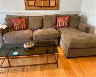 CRATE AND BARREL AXIS SOFA, EXCELLENT CONDITION LIKE NEW. JEAN MATERIAL. WITH PILLOWS. NEW $3567. OURS $850 108"LX42"DX31H CHAISE 67"DEEP