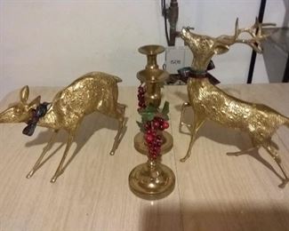 Christmas Brass Deer and Candlesticks