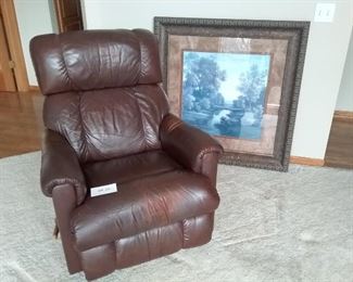 Leather Recliner and Large Wall Art