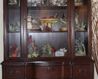 Vintage Duncan Phyfe Style Mahogany China Cabinet Shown with Andrea by Sadek Porcelain Bisque Birds