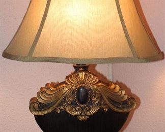 Gold Decorated Table Lamp with Oval Flask Shape Shade (1 of 2 shown) 25”H