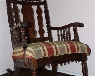 Antique Oak Stick and Ball Rocker. c. 1890-1910