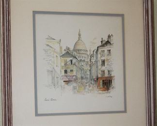 Signed & Framed Lithograph, (18”x 19” overall) Sacré-Cœur Basilica, Paris, France By Artist Mads Stage, a Danish artist. born in Copenhagen. (1922-2004)