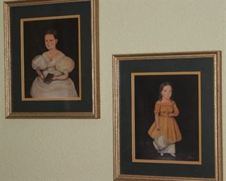 Primitive Children Portraits by Artist Norma Schneeman(13”x 15” overall)Framed & Matted Prints.