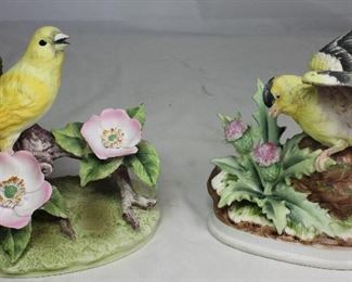 Andrea by Sadek Porcelain Bisque “Canary” (6.5”H x 6”W) and “Gold Finch” with Thistles (6”W x 6”D)