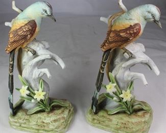 Andrea by Sadek Scissor Tailed Flycatcher Bird on a Branch w/Flowers Figurine 9.5”. (2 each)