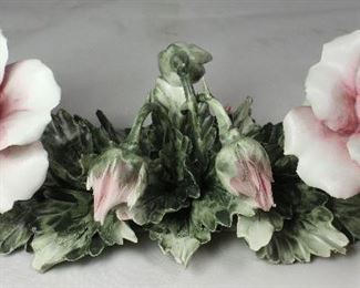 Capodimonte Porcelain Bisque Pink Roses (12”W x 5”D x 5”H)