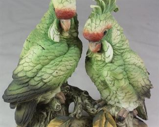 Andrea by Sadek Porcelain Bisque “Cockatoos”. (8.5”H x 7.5”W x 4”D)