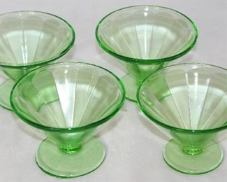 Federal Glass Co. Depression Era Green Vaseline Glass Sherbets (Set of 4)