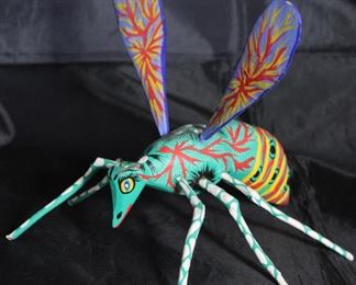 Alebrije Wood Carved Brightly Hand Painted Mosquito (7”L x 7”H x 9.5”W) by Artist Rachel Mendoza, Oaxaca Mexico