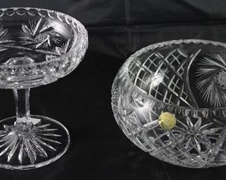 Clear Crystal Inc. Pinwheel Cut Crystal Compote. (5 3/4”H x 6”D) Czech Hand Cut Crystal Bowl. (4.5”H x 8”D)