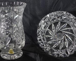 Imperial Cut Crystal Vase (6”H). Cut Lead Crystal Ashtray (5”D x 2”H)