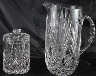 Toscany Lead Crystal Small Canister/Biscuit Jar and “Augusta” by Toscany 52 oz. Pitcher