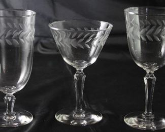 Vintage “Laurel Wreath” Crystal: Iced Tea Goblets (8 ea), Wine/Water Goblets (7ea.) and Champagne/Tall Sherbets (6 ea.)