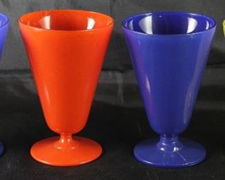 Mid-Century Primary Colored Glass Footed Goblet (4 ea.)