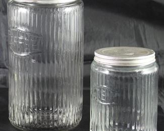 Sneath Glass Co. (1892-1952) Ribbed Pattern Glass Coffee and Tea Jar Canisters with Original Lids