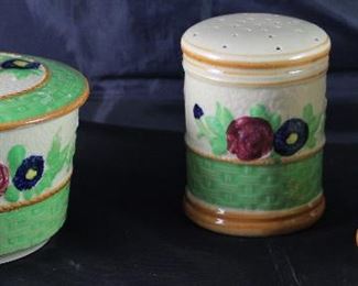 Vintage Made in Japan Hand Painted Grease Drip Jar and Oversized Salt & Pepper Shakers