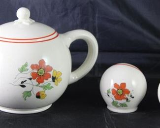 Universal Pottery Orange Gerber Daisy Teapot and Salt & Pepper Shaker