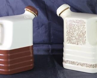 Universal Pottery Depression Era : Brown & White and “Homestead” Gold on White Jug w/Stopper