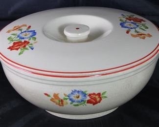 Universal Pottery Depression Era “Morning Glory” Tab Handle Covered Vegetable w/Lid