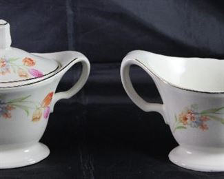 Edwin Knowles China Co. #KNO 1265 Floral Tulips and Daisies Creamer and Sugar Bowl w/Lid