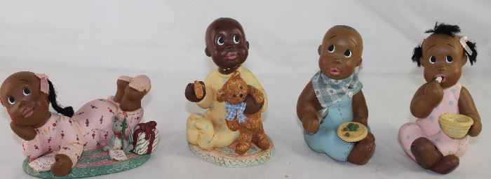 June Somerfield Figurine Collection: “Snooki’s” #184667 c. 1996, “Willis& Tell Me” #167959 c. 1995, “Li’l Mose & Raggy Muffin” ( not Shown) #167975 c.1995 and Li’l Bev & Patty Cake 167967 c.1995