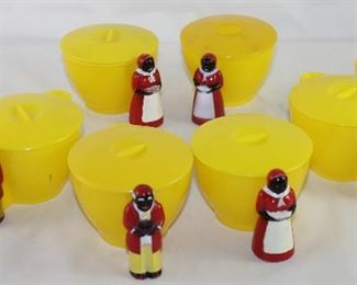 F & F Mold and Die Works Vintage Aunt Jemima And Uncle Mose Sugar and Creamer Set with Lids ( 2 sets ea.) and Miss Martha Originals Inc. Antique Reproduction Aunt Jemima And Uncle Mose Sugar and Creamer Set with Lids ( 2 sets ea.)