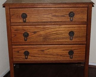 Antique Oak 3-Drawer Lowboy Chest raised on Square Legs (29”W x 16.5”D x 30.5”H)