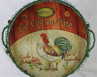 Bistrot Le Coq en Pate Rooster Green Wire and Metal 14” Tray