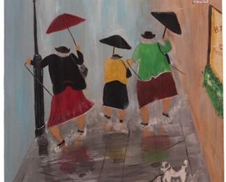“Visit to Mom’s Bistro” original Oil on Canvas, Signed Kelli (18” x 24”)
