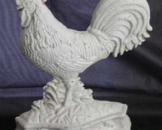 Cast Iron White Paint Figural Rooster Door Stop. (12 1/2”H x 10 1/2”W)