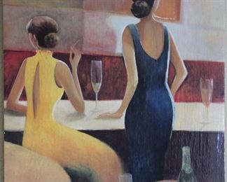 “Le Cafe De La Gare” by Miguel Dominguez Giclee on Burlap (27 x 30)