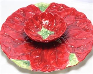 “Poinsettia” Designed by Mexcera Ceramic Hand Painted Chip & Dip Tray (