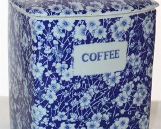 Blue & White Floral Large Ironstone Coffee Canister (9.5” x 7” x 5”)