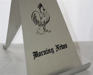 Vintage Aluminum “Morning News” Double Sided Stand w/ “Wife’s Side”