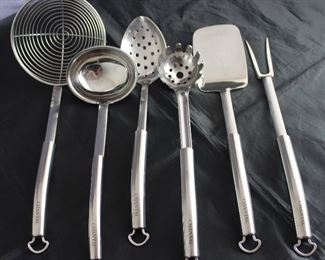 Chantal Stainless Steel Kitchen Utensils: Skimmer, Ladle, Slotted Spoon, Spaghetti Fork, Spatula and Cooking Fork