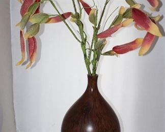World Market Wood Bottle Vase (18”H) with Silk Shrimp Plants