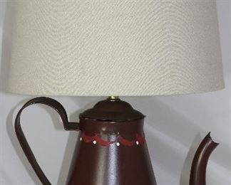 Tole Painted Tin Coffee Pot Lamp