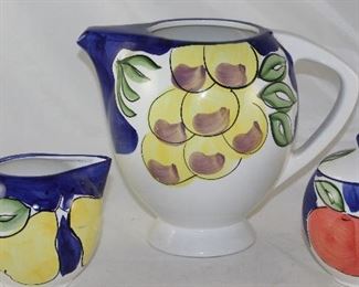 Tutti Frutti by Tabletops Unlimited Hand Painted Pitcher, Sugar and Creamer