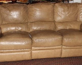 Beige Leatherette Sofa w/2 Recliners