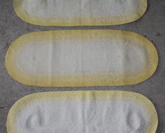 Yellow and White Rag Rug Table or Floor Mats (13”W x 32.5”L)